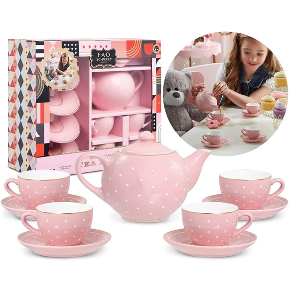 FAO Schwarz Gray Polka Dot Ceramic Tea Party Set - Picture 6 of 7